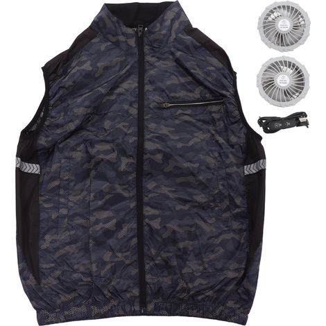 Kühlweste Mit Integrierten Lüftern – Xl, Tarnblau, Atmungsaktives Polyester, Für Outdoor-arbeit