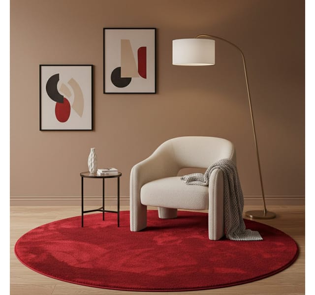Pergamon Luxus Super Soft Hochflor Teppich Melia Rund Weinrot 120x120cm