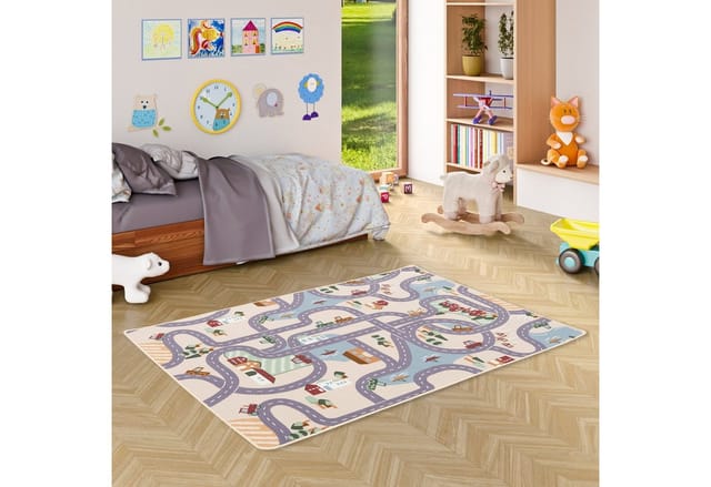 Snapstyle Kinder Spiel Straßenteppich Beige 80x160cm