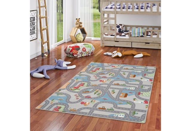Snapstyle Kinder Spiel Straßenteppich Grau 80x160cm