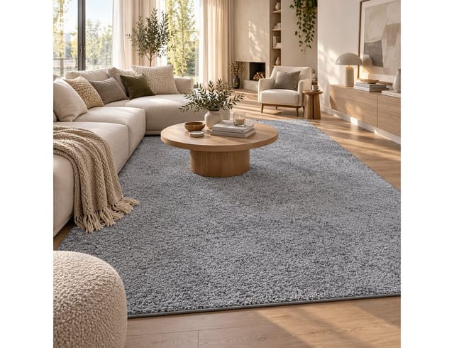 Snapstyle Hochflor Velours Teppich Mona Grau 100x100cm