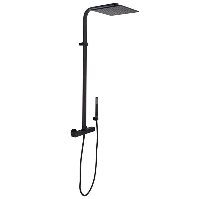 Kronenbach Duschsystem Aufputz mit Thermostat eckig in Schwarz Matt