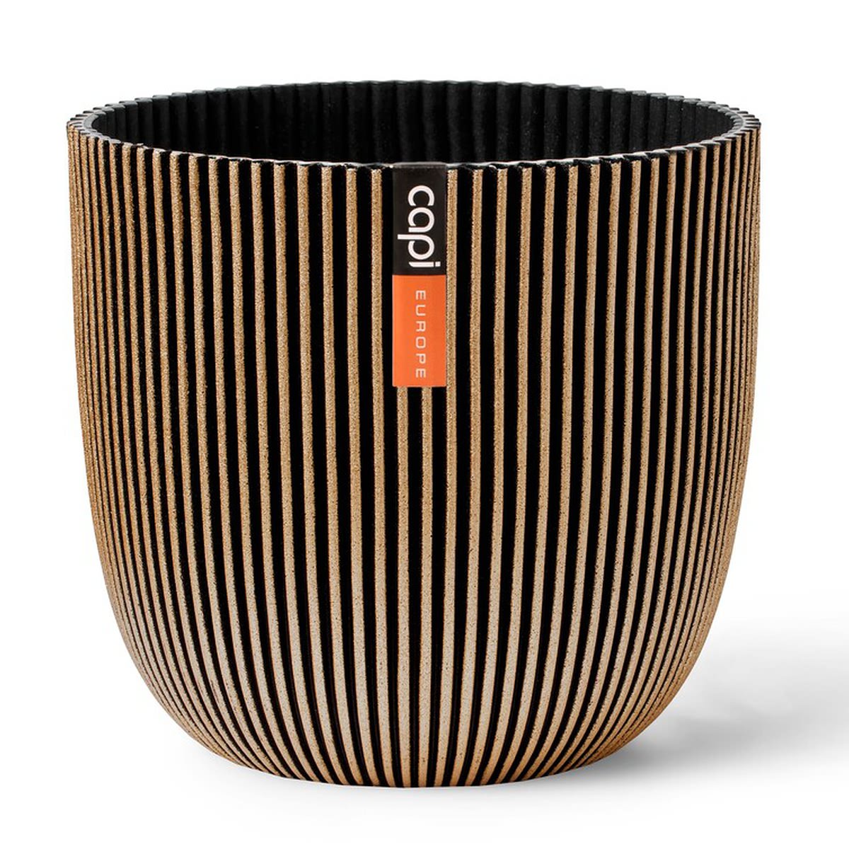 Capi Europe Übertopf Groove Kugel Schwarz & Goldfarben Ø 21,5 - Kunststoff