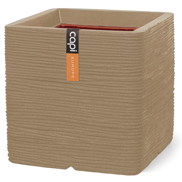 Capi Europe Pflanzgefäß Rib Nl Quadratisch Beige 40 X 40 Cm - Kunststoff