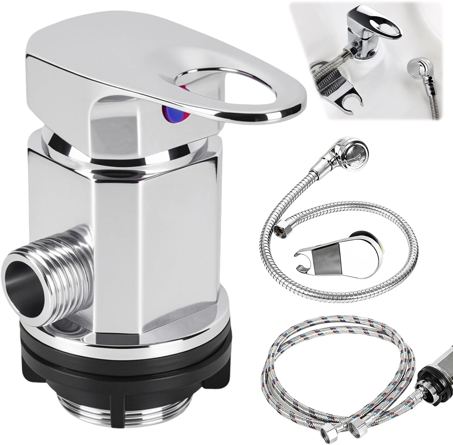 Duscharmatur Mit 1/2"-auslauf, 80 Cm Langen Zu- Und Ablaufschläuchen + Brausekopf – Warm- Und Kaltwasserbrause – Für Waschbecken, Haarwaschbecken, Wohnmobile Und Camper
