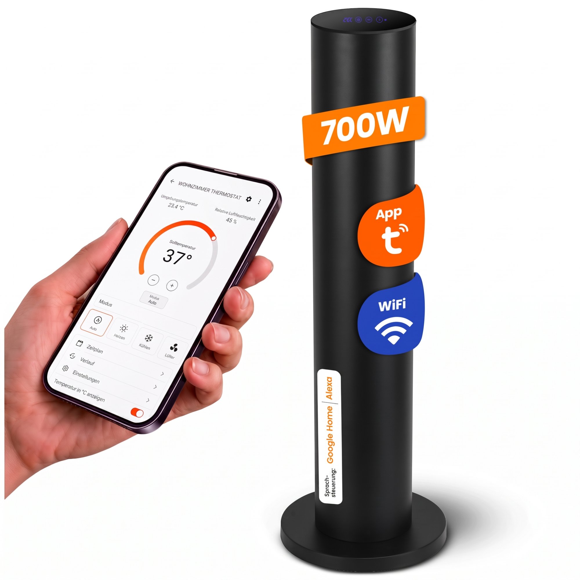 Dalsys Infrarot Heiz-turm 360° - 110x20cm 700w Schwarz