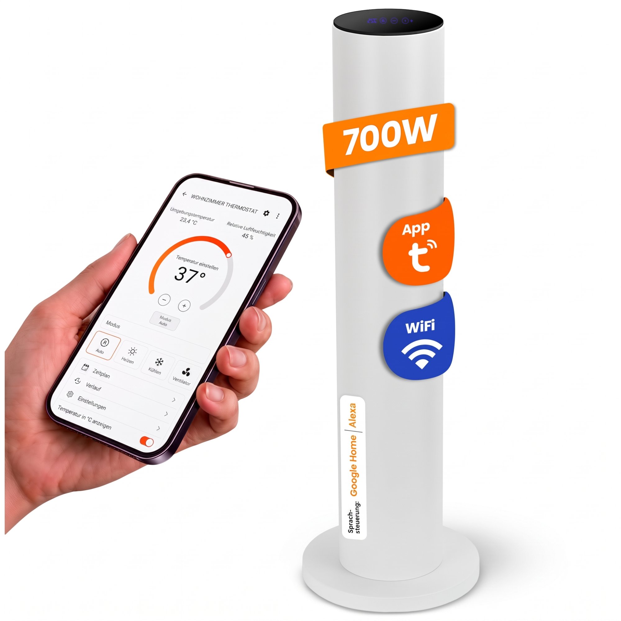 Dalsys Infrarot Heiz-turm 360° - 110x20cm 700w Weiß