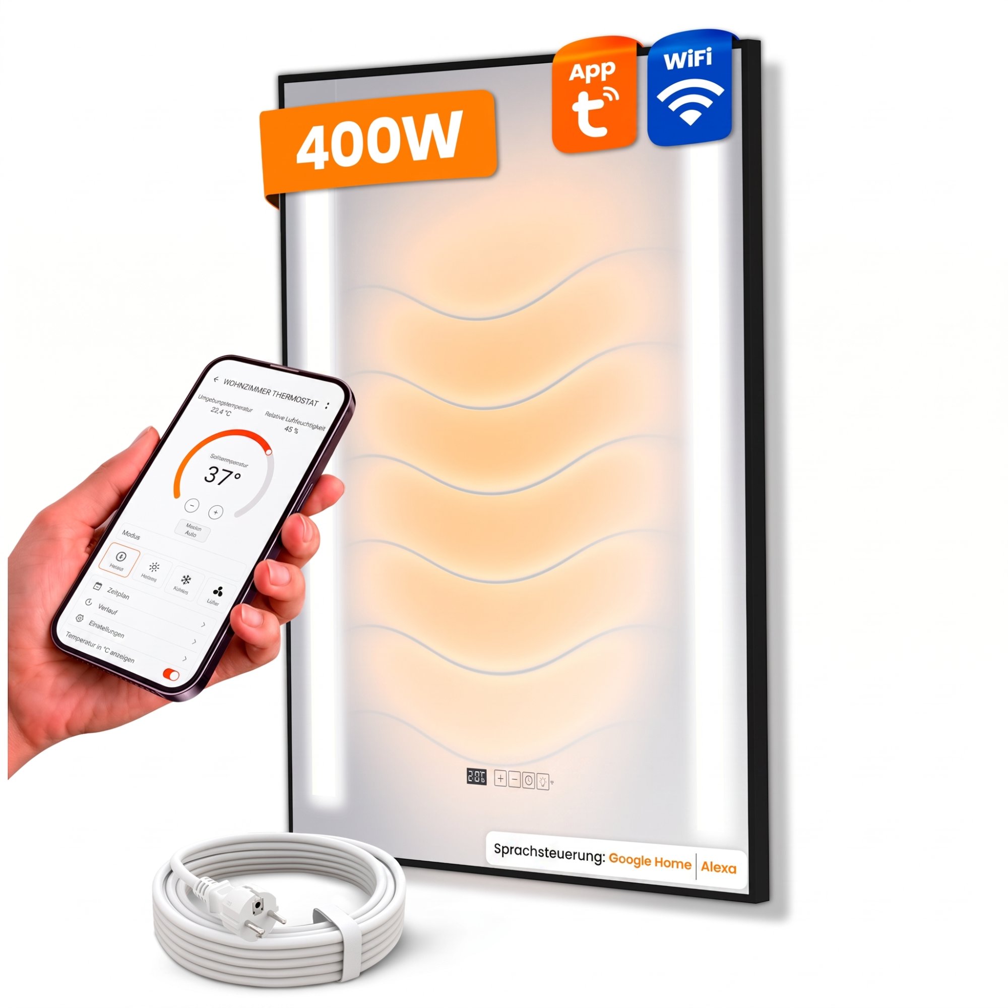 Dalsys Infrarot Spiegelheizung Wandmontage - 80x60cm 400w Schwarz