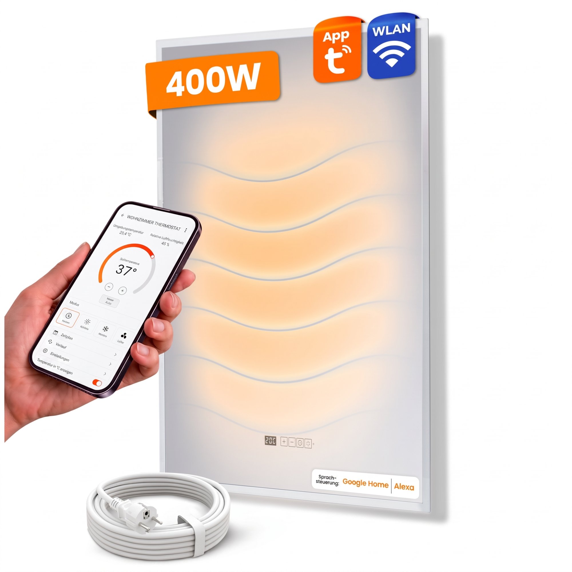 Dalsys Infrarot Spiegelheizung Wandmontage - 80x60cm 400w Transparent Rahmenlos