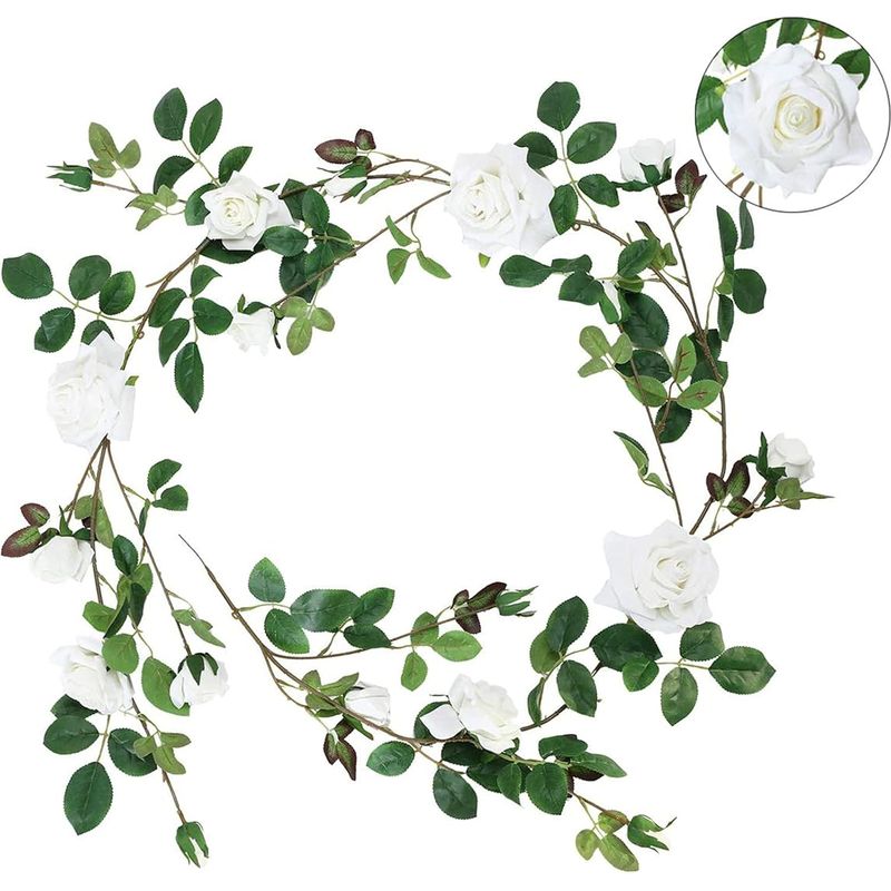Künstlicher Rosenkranz, 18 Kunststoffrosen, 230 Cm, Zur Verschönerung Ihrer Romantischen Hochzeitsdekoration, 2 Stück