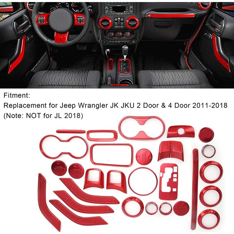 28-teiliges Interieur-zierleisten-set Für Jeep Wrangler Jk Jku 2-türer Und 4-türer (2011–2018), Rot