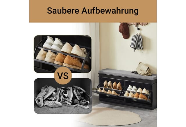 SoBuy Sitzbank mit Sitzkissen Schwarz Holzwerkstoff 104cm FSR64-SCH
