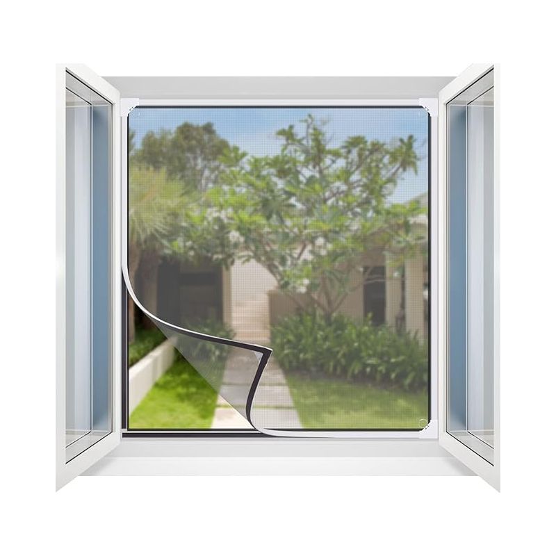 L&h-cfcahl – Magnetisches Fenster-moskitonetz 130 X 150 Cm – Bohrfreie Montage – Hitzebeständiges Fiberglas – Weißer Rahmen Mit Grauem Netzgewebe