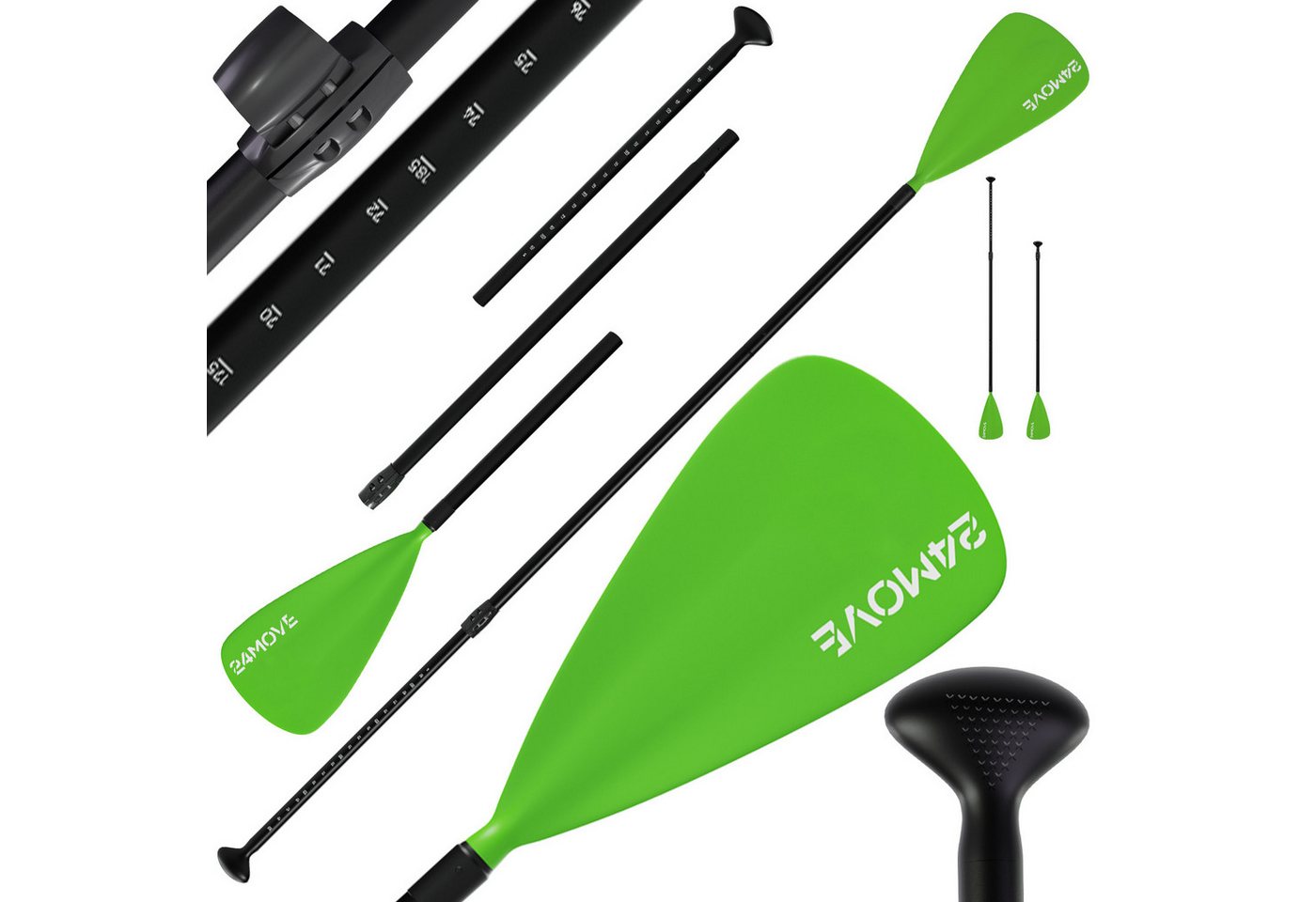 24MOVE Paddel Einzelpaddel - SUP Stand Up Board Stechpaddel - Aluminium 210cm - Grün