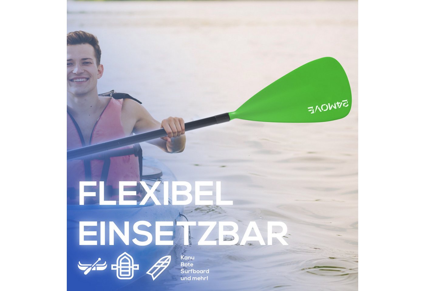 24MOVE Paddel Einzelpaddel - SUP Stand Up Board Stechpaddel - Aluminium 210cm - Grün Bild 4