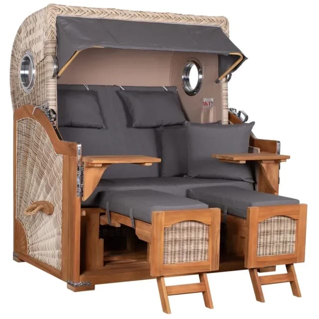GarWoh Strandkorb Rantum Grande Teak PE Shell Dessin 551