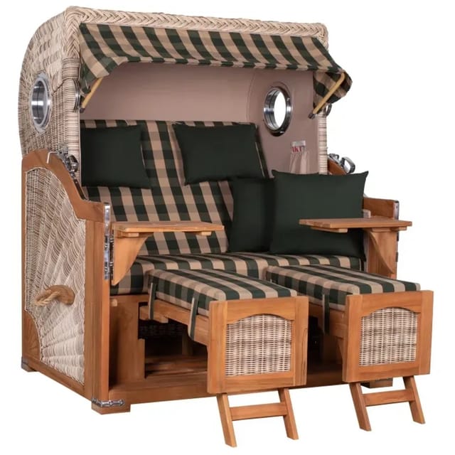 GarWoh Strandkorb Rantum Grande Teak PE Shell Dessin 506