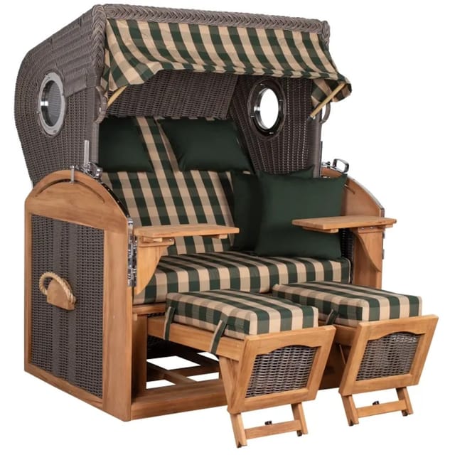 GarWoh Strandkorb Horum XL Teak PE Grey Dessin 506