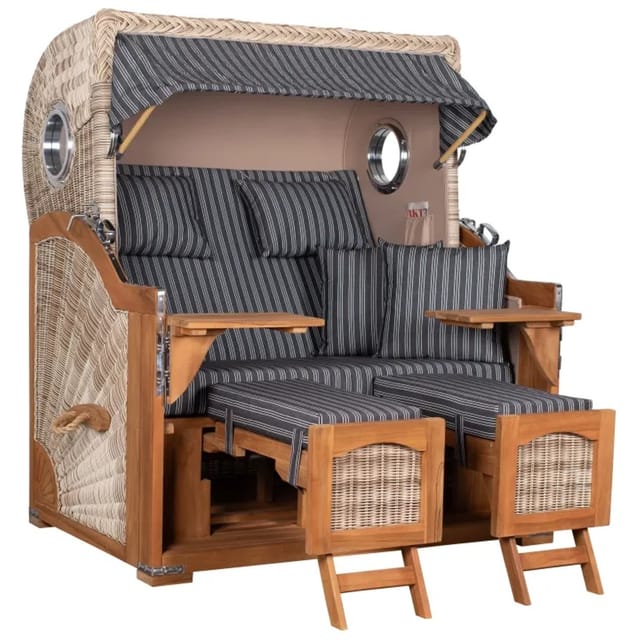 GarWoh Strandkorb Rantum Grande Teak PE Shell Dessin 500