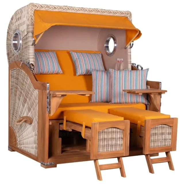 GarWoh Strandkorb Rantum Grande Teak PE Shell Dessin 586