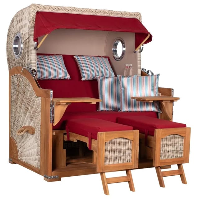 GarWoh Strandkorb Rantum Grande Teak PE Shell Dessin 585