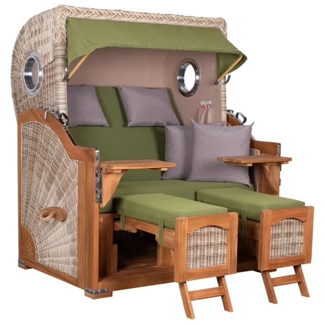 GarWoh Strandkorb Rantum Grande Teak PE Shell Dessin 587