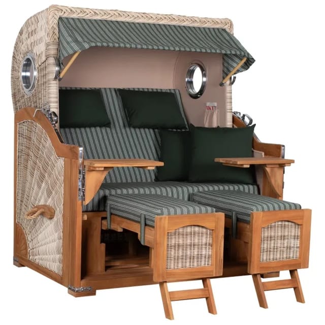 GarWoh Strandkorb Rantum Grande Teak PE Shell Dessin 504
