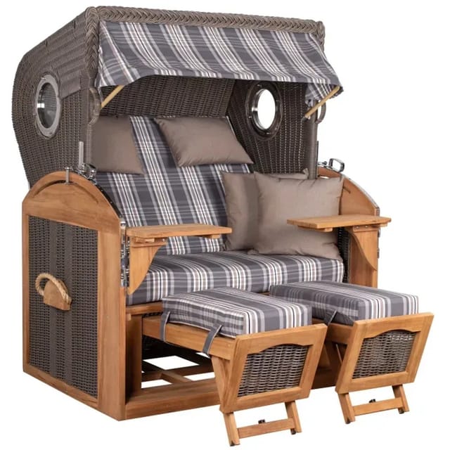 GarWoh Strandkorb Horum XL Teak PE Grey Dessin 522