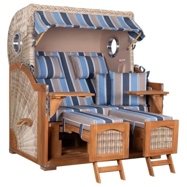 GarWoh Strandkorb Rantum Grande Teak PE Shell Dessin 580