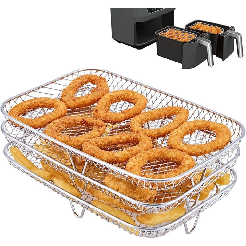 Stapelbarer Rost Für Heißluftfritteusen – Edelstahl 304 – 3 Lagen Für Gleichmäßiges Garen – Kompatibel Mit Ninja Af300eu/af400eu