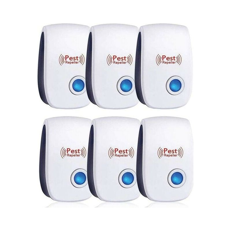 Ultraschall-mäuse- Und Rattenabwehrgerät – 6er-pack – Frequenzen 25–65 Khz – Reichweite Bis Zu 120 M² – Ungiftig Und Umweltfreundlich