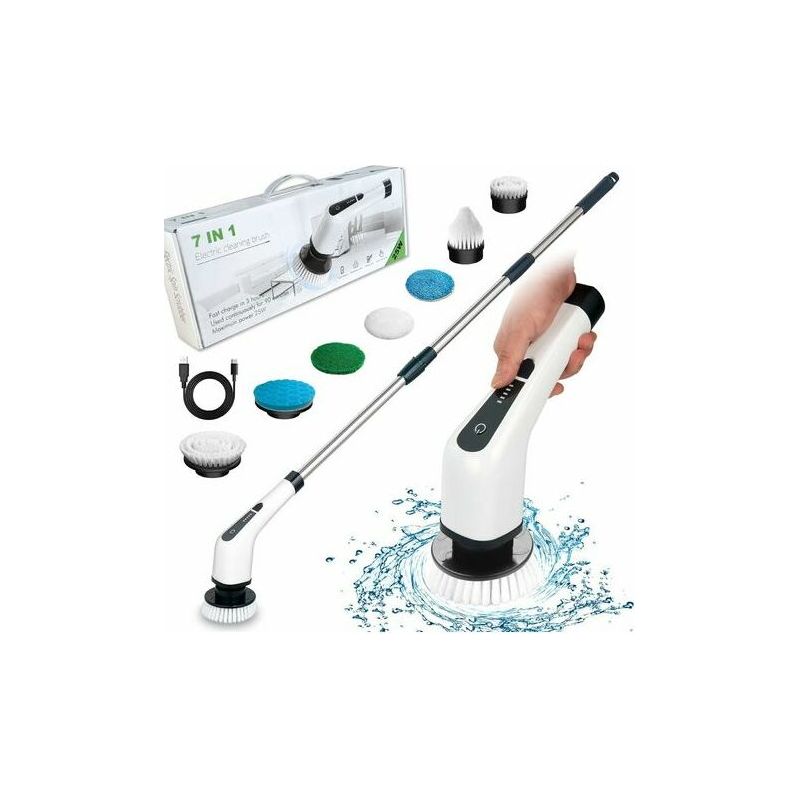 Kabellose Elektrische Reinigungsbürste – 7 Austauschbare Bürstenköpfe – Verstellbarer Griff 25–140 Cm – Für Die Reinigung Von Bad, Küche Und Auto