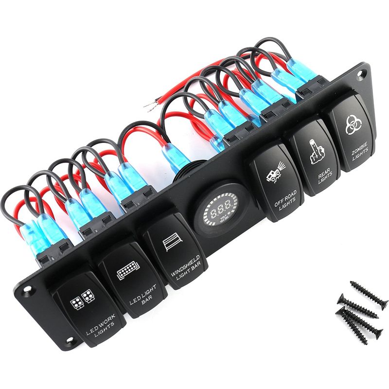 6-fach Wippschalter-panel Mit Farbiger Led-voltmeteranzeige Für Auto, Boot Und Wohnmobil