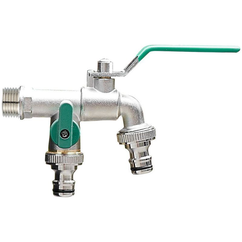 Doppelter Gartenhahn, Außenhahn Aus Zinklegierung, Mit Zwei 3/4"-auslässen Und Einem 1/2"-zulauf, Rost- Und Frostbeständig, Ideal Für Gärten, Regenwasserzisternen Und Maschinen.