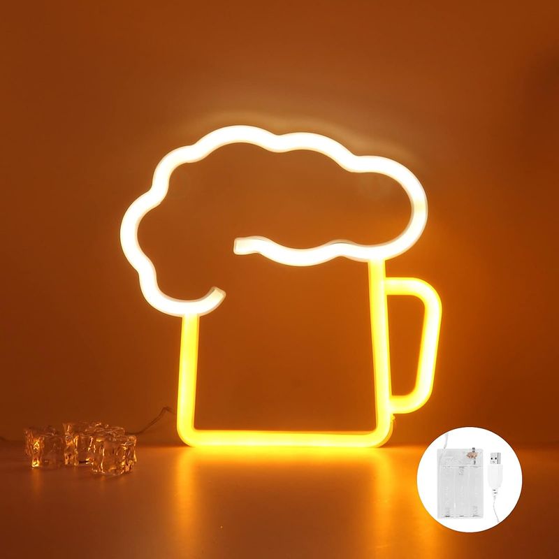Led-neon-leuchtreklame – Usb- Oder 3 Aa-batteriebetrieb – Bruchsichere Acrylplatte – Warmes Gelb-weißes Licht