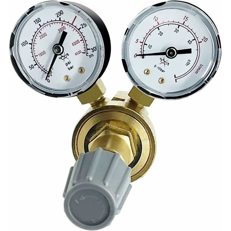Gasdruckminderer W 21,8 X 1/14" – Geeignet Für Argon, Co₂, Helium – Durchflussrate 20 L/min – Maximaldruck 300 Bar – Messing