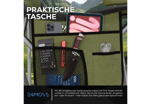24MOVE Campingstuhl faltbar Klappstuhl gepolstert inkl. Tragetasche - 150kg - grün