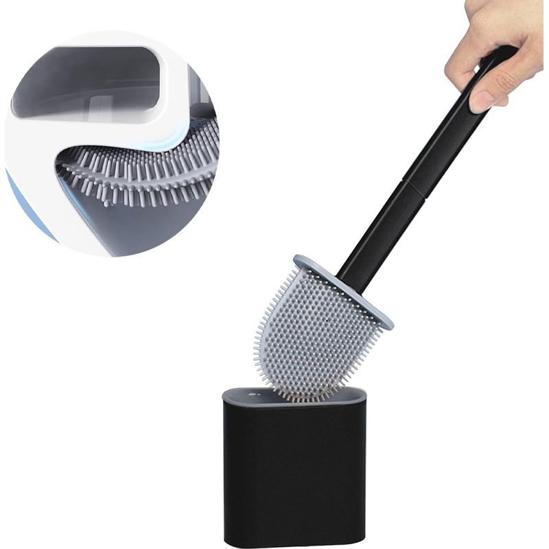 Silikon-toilettenbürste Mit Halterung, Abnehmbare Toilettenbürste Mit Langem Griff, (schwarz) 36,5 X 9,8 X 4,3 Cm