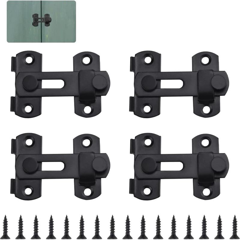 Stück Türriegel Aus Edelstahl, Kleine Türschlösser, Sicherheits-schieberiegel 7049 Mm Mit 16 Schrauben, Vorhängeschloss, Einbruchschutz Für Türen, Fenster, Badezimmer (schwarz)