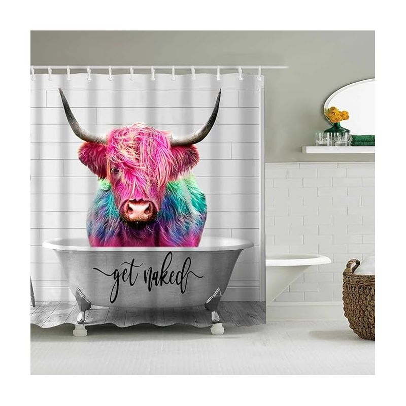 Duschvorhang Für Badezimmer Und Badewanne, Schimmelresistent, Wasserdicht, Waschbar, Mit Haken, Tiermotiv Kuh, Blumenmuster (100 X 180 Cm)
