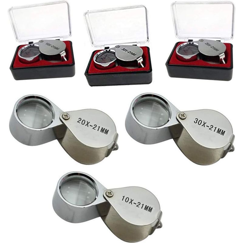 3-teiliges Set Juwelierlupen (10x/20x/30x), Glaslupe Mit Diamantlinse, Runde Metalllupe, Augenlupe, 21 Mm Linsendurchmesser, Silberfarben