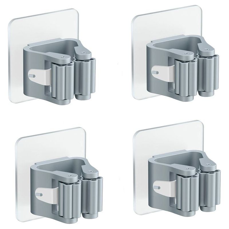 4-teiliger Wandbesenhalter, Selbstklebender Mopphalter, Kein Bohren Erforderlich, Besenclip, Wandbesenaufhänger, Für Badezimmer, Küche, Balkontüren (grau)