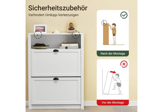 SoBuy Schuhkipper Schuhschrank mit 2 Klappen Schuhregal Weiß 80cm FSR87-W