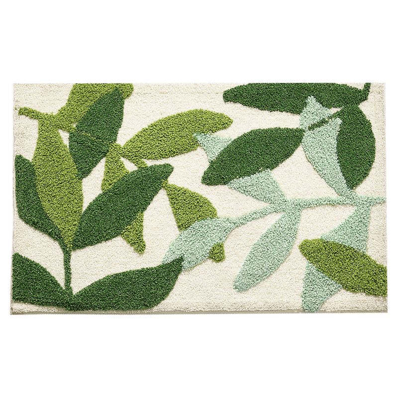 Saugfähige, Rutschfeste, Extraweiche Langflor-badematte, Maschinenwaschbar, 45 X 65 Cm, Grünes Blattmuster