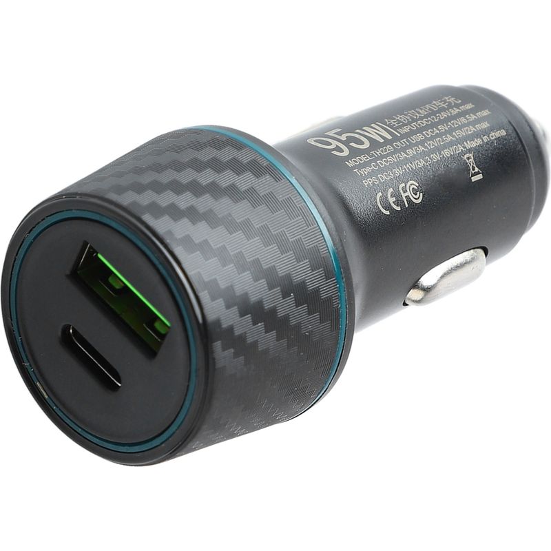 12–24 V Dc, 95 W Usb-pd-autoladegerät, Dual-port, Schnellladefunktion, Carbonfaser-optik, Zigarettenanzünder-ladeadapter Für Auto Und Lkw