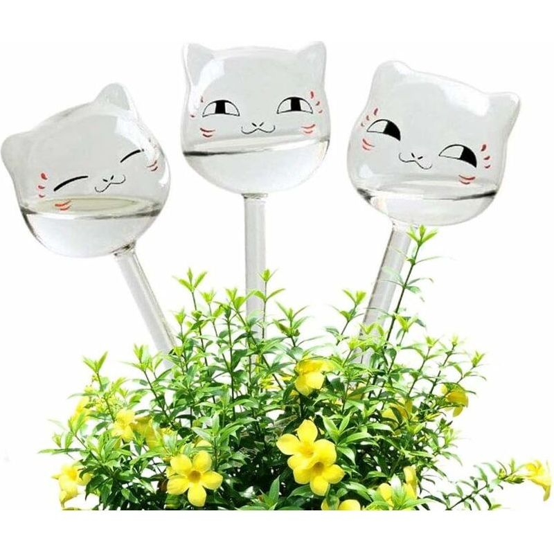 Set Mit 3 Katzenförmigen Glaspflanzentöpfen Mit Automatischem Bewässerungssystem Für Den Innen- Und Außenbereich