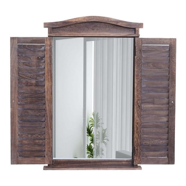 MCW Wandspiegel mit Fensterläden Shabby Braun