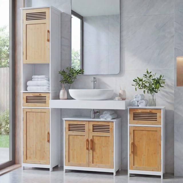 MCW Badset A85 Hochschrank Waschbeckenunterschank Kommode