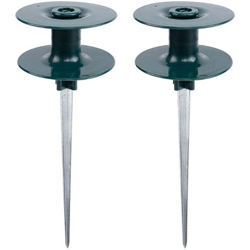 Set Aus 2 Gartenschlauchführungen Aus Robustem, Rostbeständigem Zink Mit Dunkelgrünem Metallstab Zur Bewässerung.