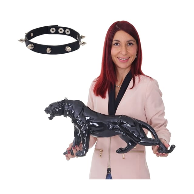 MCW Deko Figur Panther mit Halsband Schwarz Hochglanz mit Halsband
